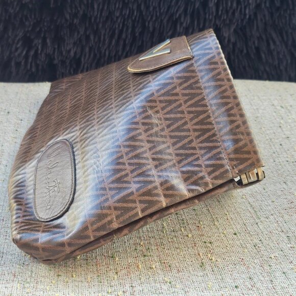 Vint Valentino Clutch Bag Make Up Bag Brown Leather Bag Cosmetic Bag Made Italy - Picture 10 of 12